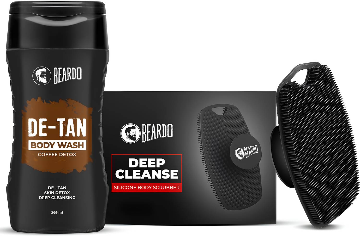 BEARDO De-Tan Body Wash & Silicone Scrubber for Men | Coffee & Aloe Vera (Set of 2)