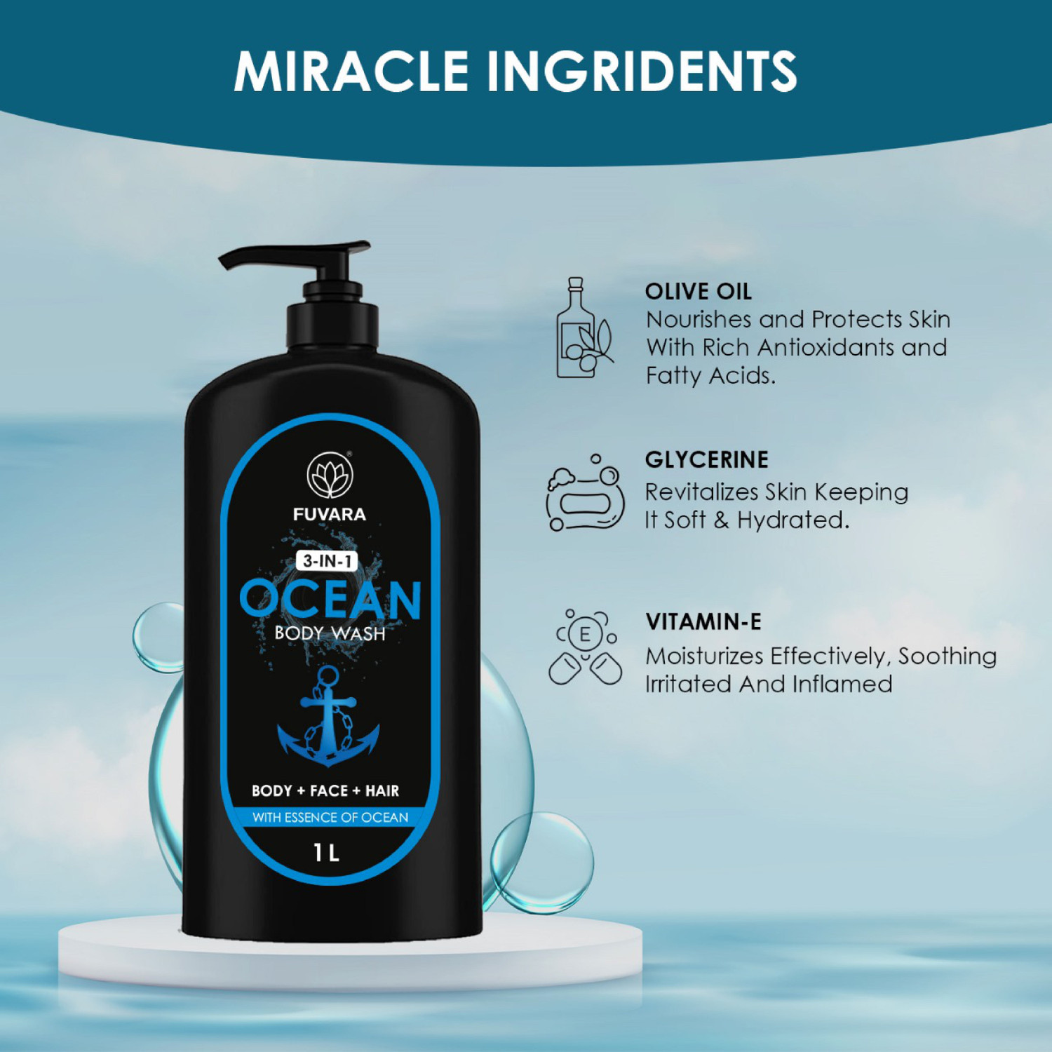Image of FUVARA Ocean body wash & shower gel 1li pack 1