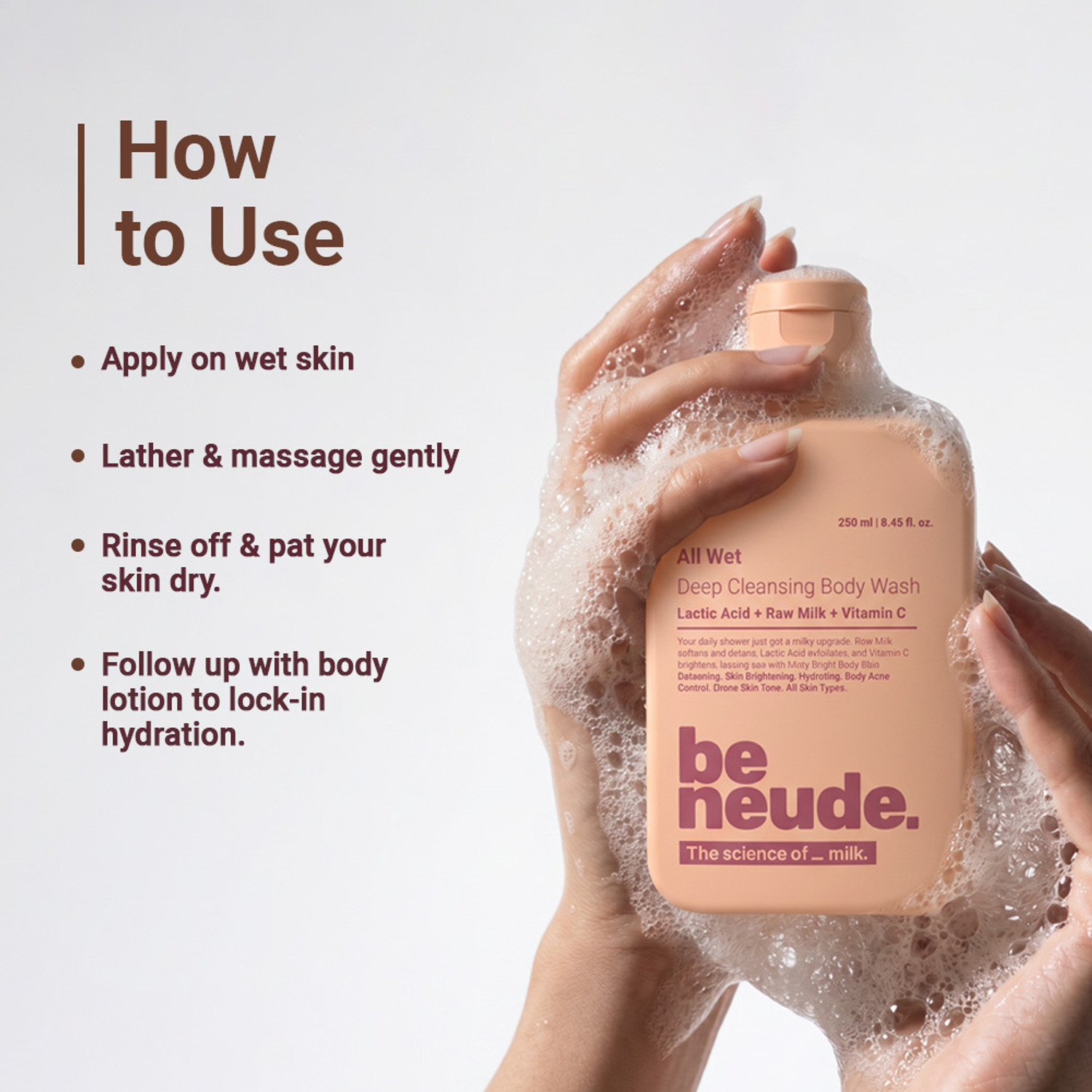 Image of Be Neude Milk Lactic Acid Vitamin C DeTan Body Wash