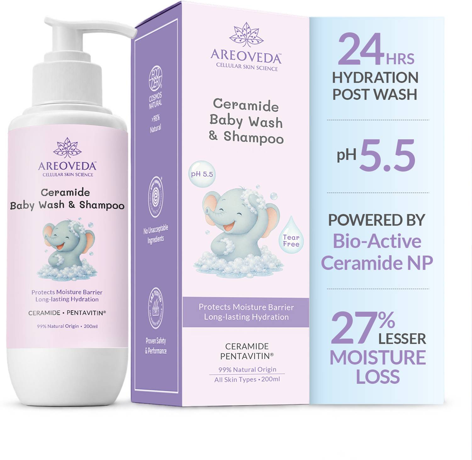 Areoveda Ceramide Baby Wash & Shampoo | Long Lasting Hydration | Safe for Newborns