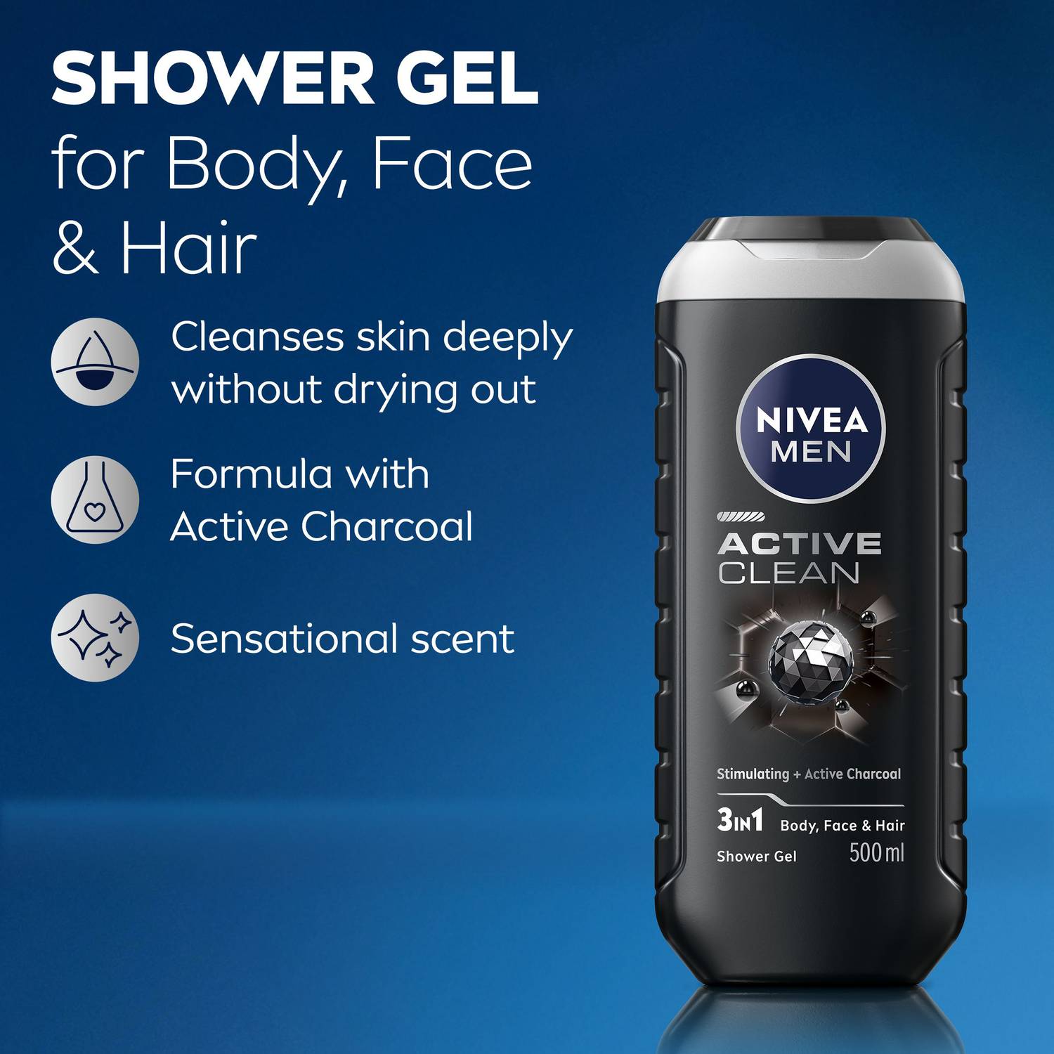 Nivea Men Active Clean Charcoal Body Wash 500 ml - Image 2