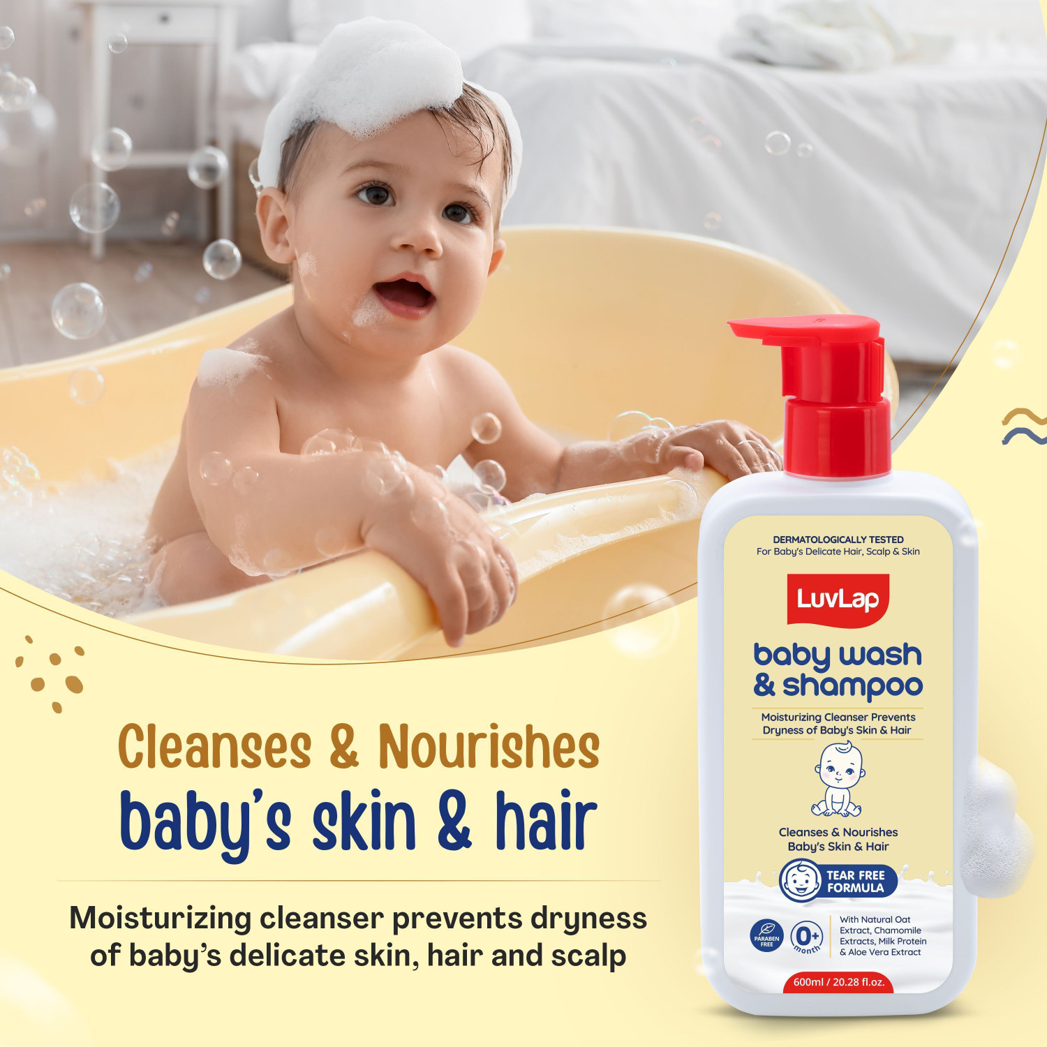 Image of LuvLap Baby Wash & Shampoo with Chamomile, Milk Protein, Oatmeal & Shea Butter