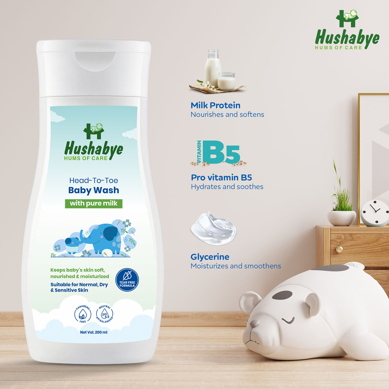 Image of Hushabye Head-To-Toe Baby Wash With Pure Milk & Pro Vitamin B5, Ph Balanced, Tear-Free