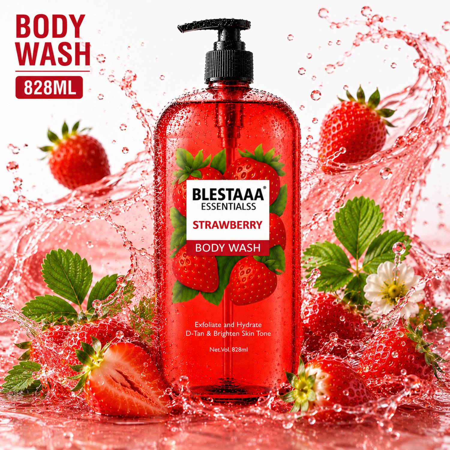 blestaaa essentialss Strawberry Body Wash for Soft, Glowing Skin with Fresh Fruity Fragrance