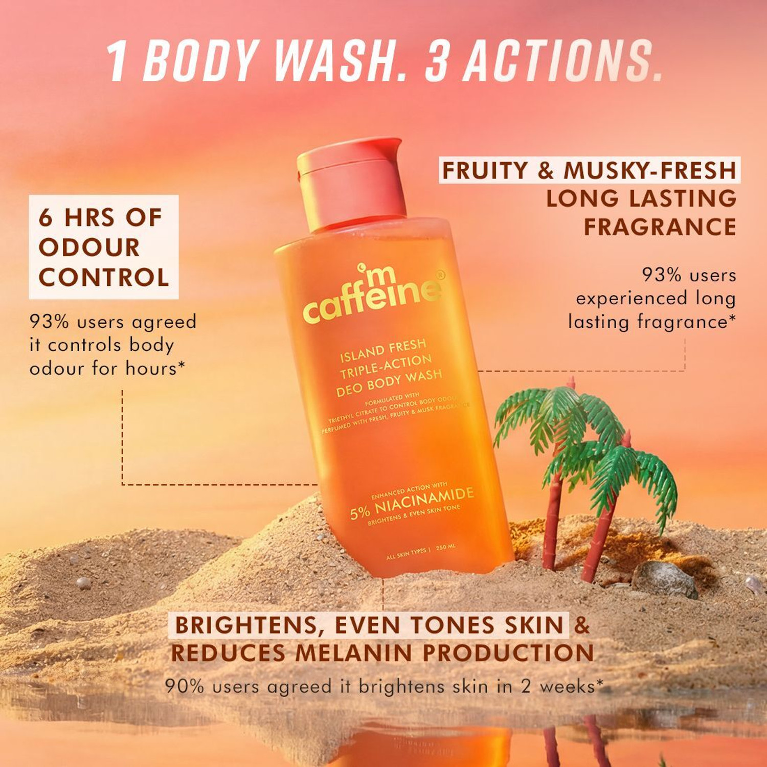 Image of mCaffeine 3-in-1 Perfume Body Wash - Odour Control, Musky Fresh, Bright Skin
