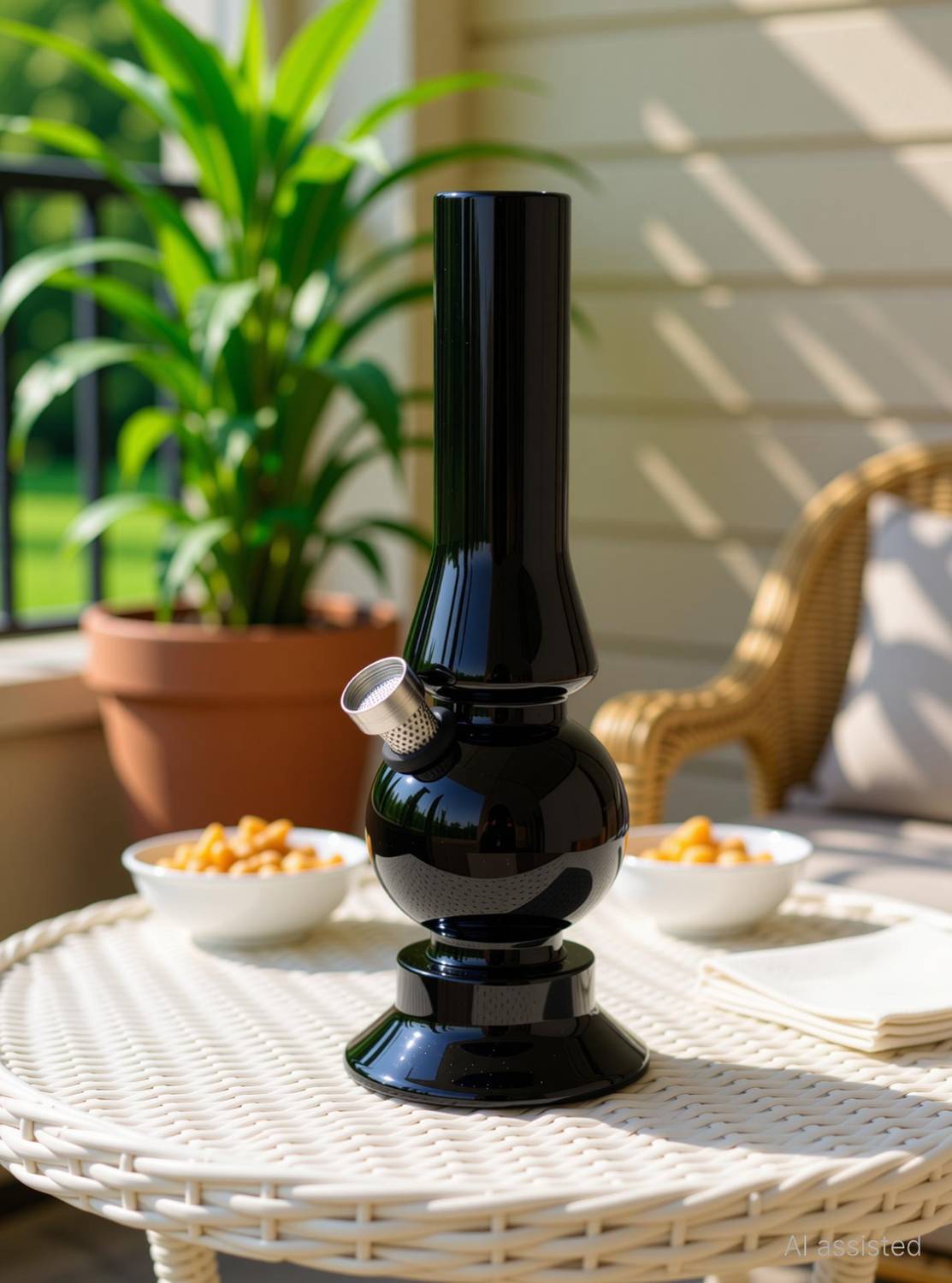 Badabong 8 inch Acrylic Bong RJ-01 Black Beer Bong Funnel