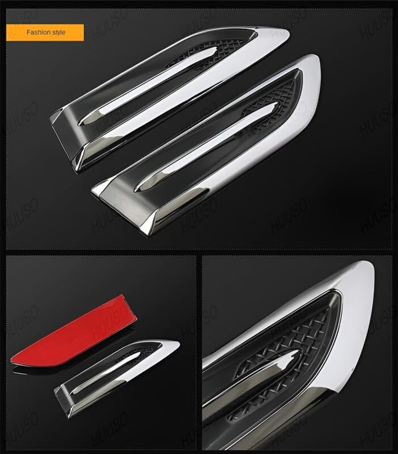 Image of LAVITRA Car Decorative Air Flow Duct Racing Side Vent Air Flow Chrome Plated Sticker Side Scoop