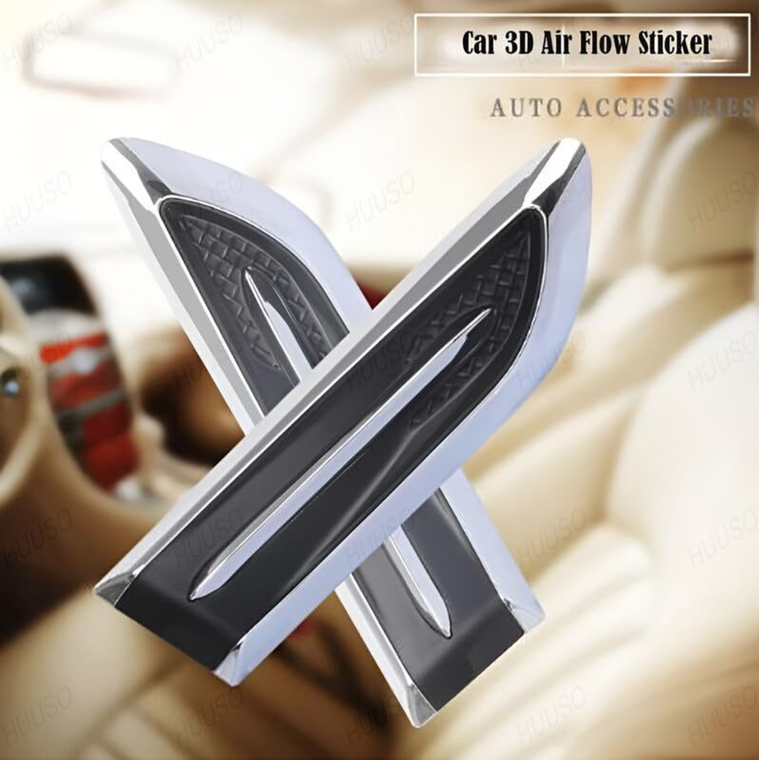Image of LAVITRA Car Decorative Air Flow Duct Racing Side Vent Air Flow Chrome Plated Sticker Side Scoop