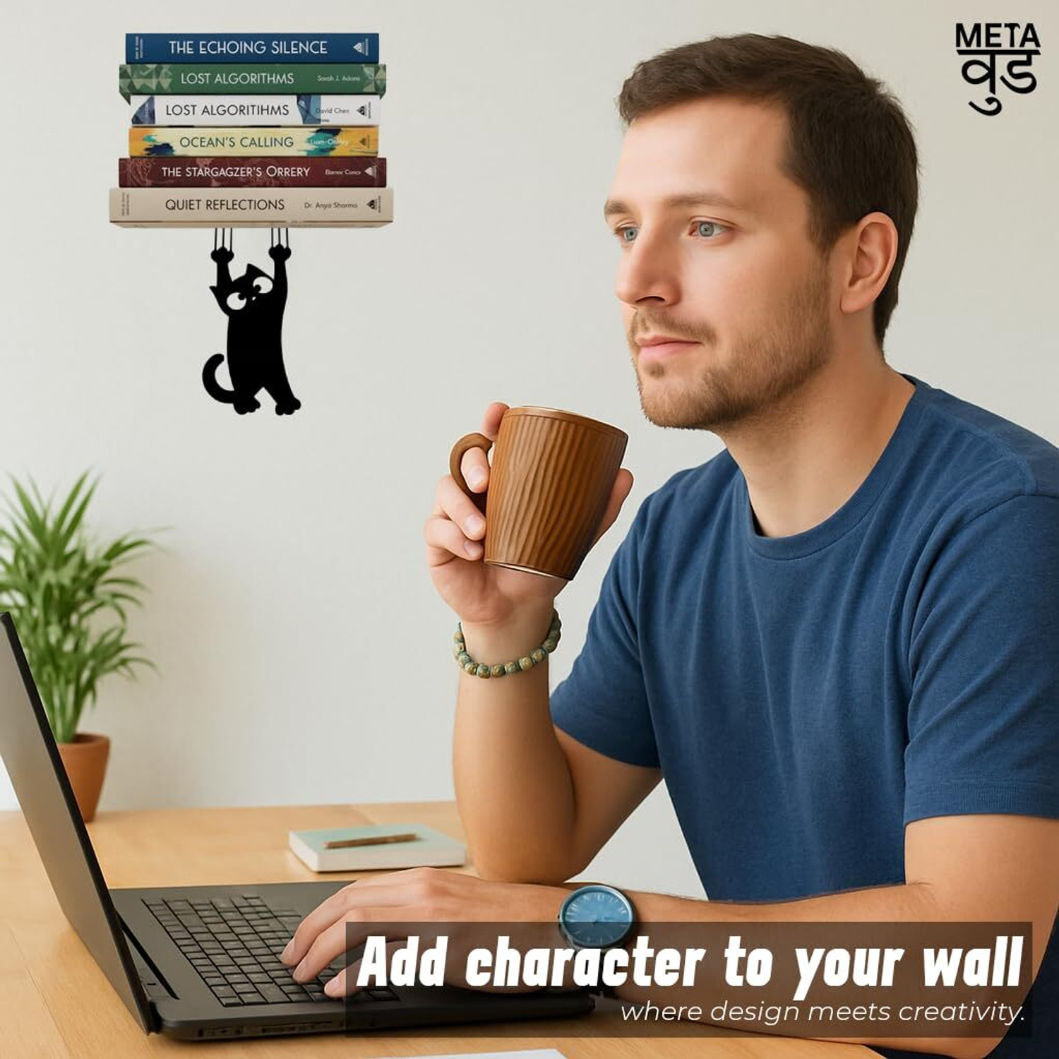Image of MetaWood Wall Mounted Book End (cat) Iron Book End