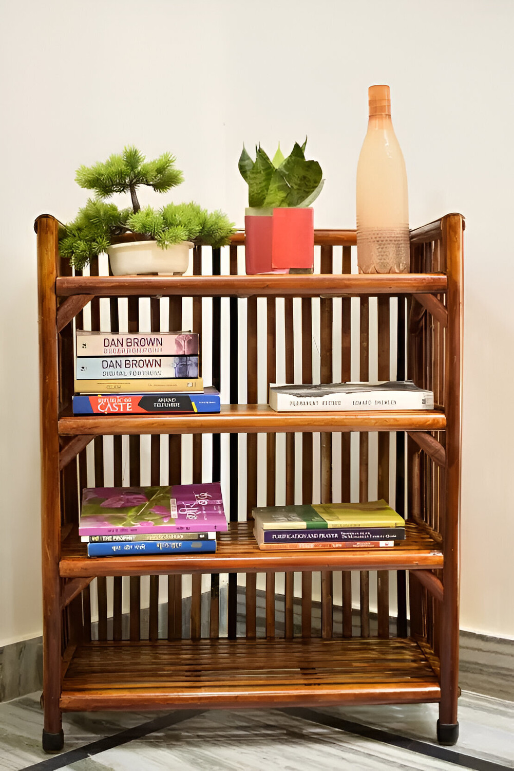 Image of NEXI Best Wooden 4 Tier Rack Shoe Stand Kitchen Space Saving Storage Sustainable Solid Wood Open Book Shelf