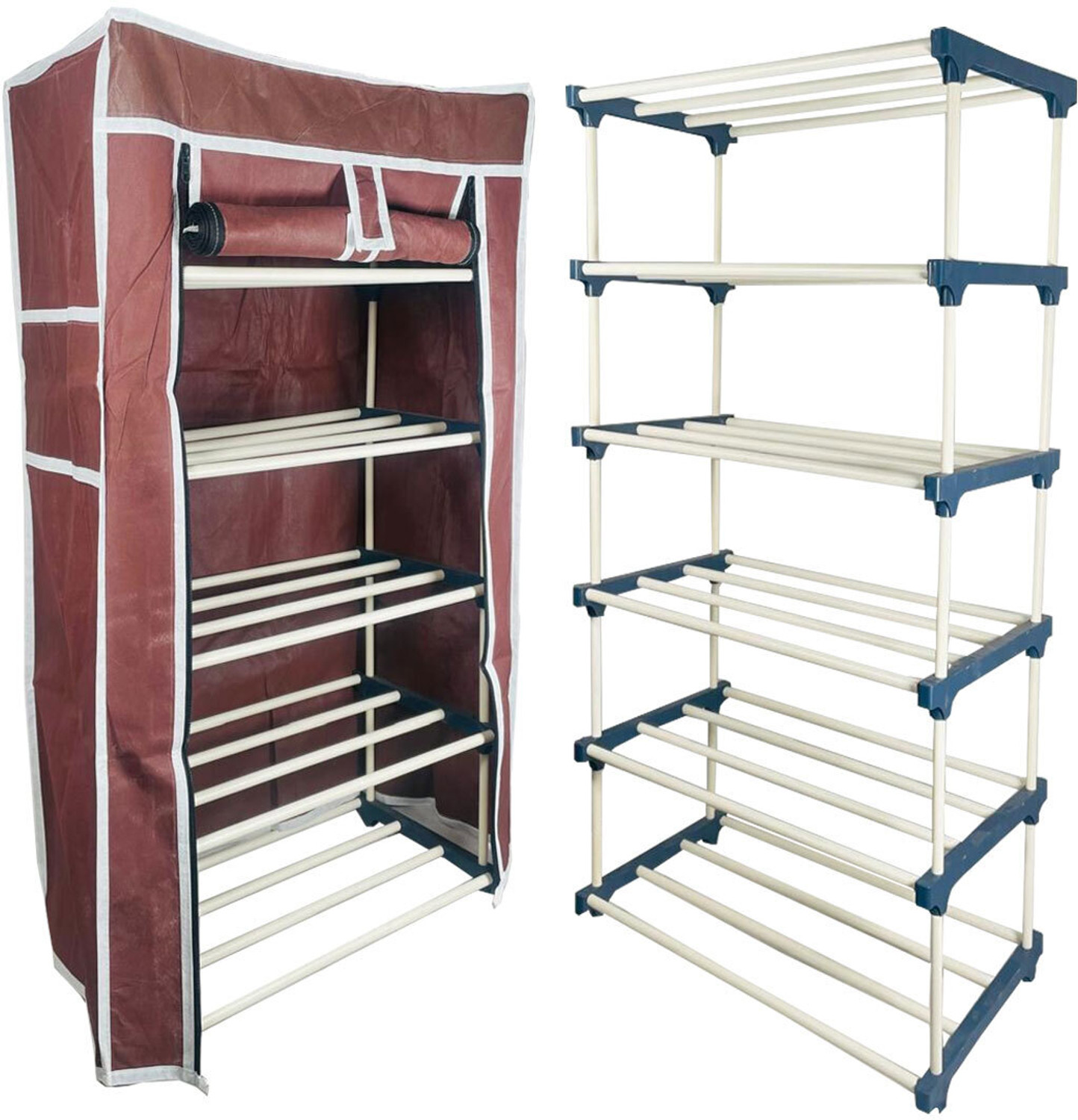 Image of TURBOMAX 5Tiers Book Shelf Plastic Rack With Cover Wardrobe Portable Multipurpose Folding Plastic Open Book Shelf