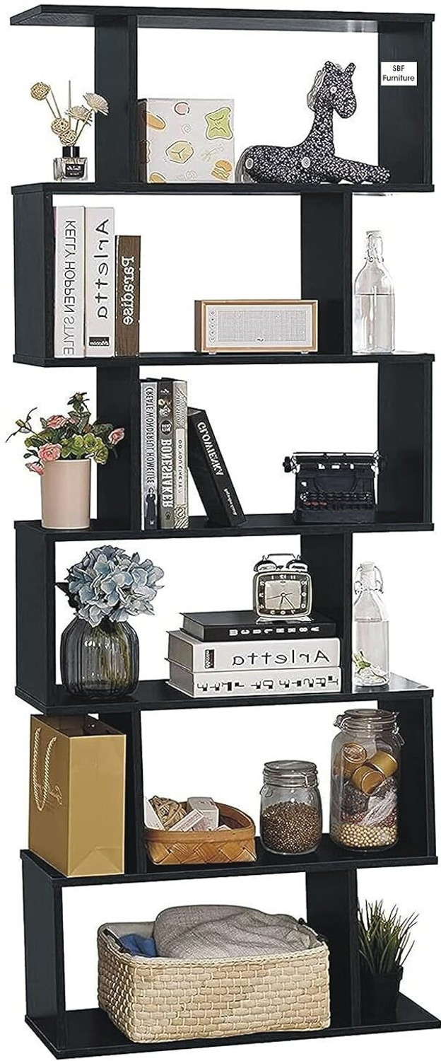 Image of KVS Furniture 6 Layer Ladder Bookshelf S Shape Engineered Wood Bookcase Engineered Wood Open Book Shelf