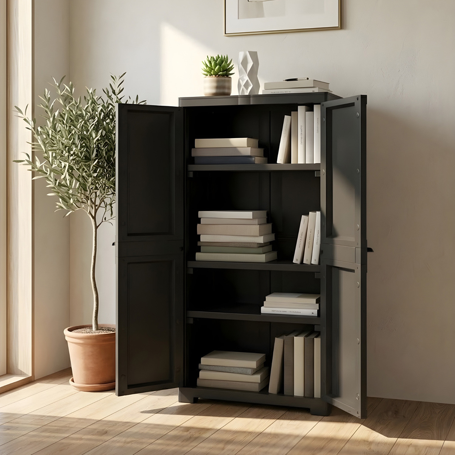 Image of Nilkamal Freedom FMM 3 Shelves Bookshelf|Multipurpose Storage Cabinet & Book Rack| Plastic Close Book Shelf