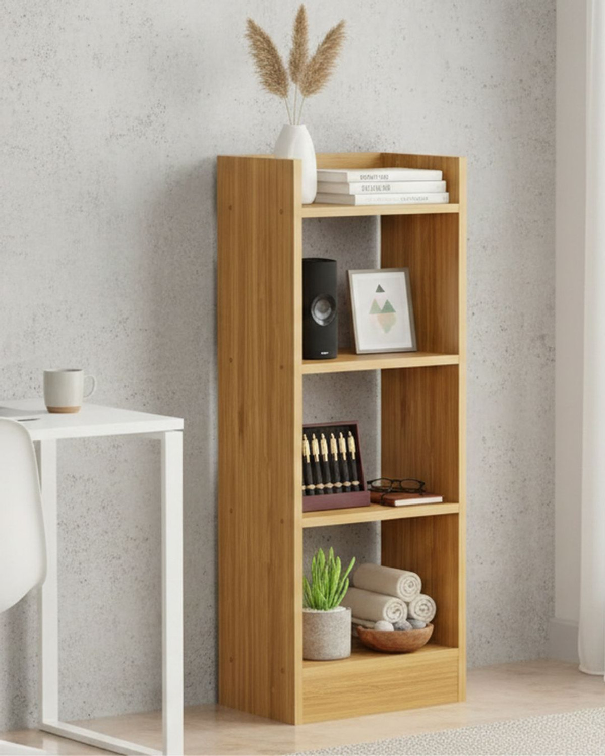 Image of sbf furniture Modern Compact Wooden Bookshelf - 3 Tier Ladder Shelf for Home & Office Decor Engineered Wood Open Book Shelf