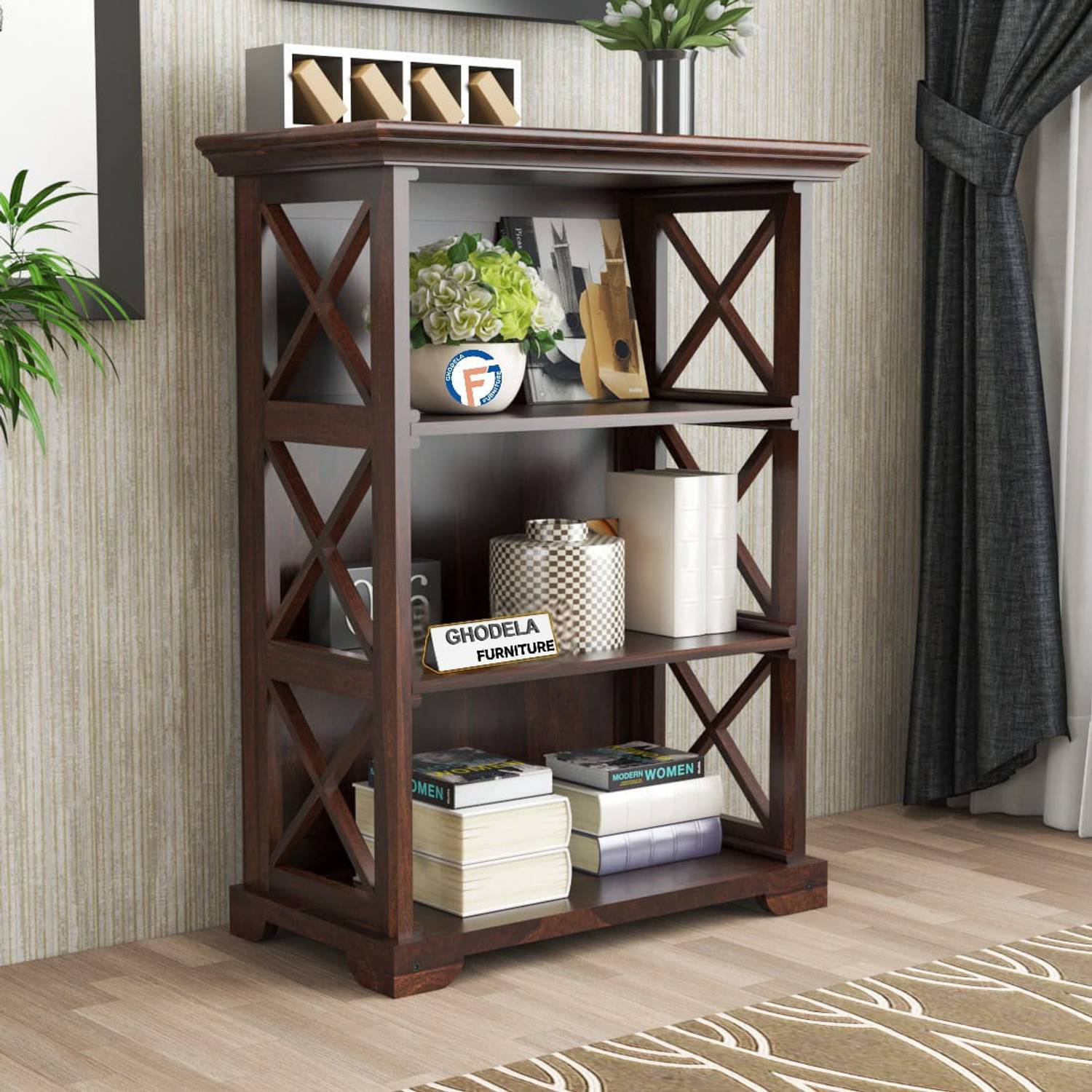 GAF Sheesham Wooden Foldable Book Shelf Solid Wood Open Book Shel