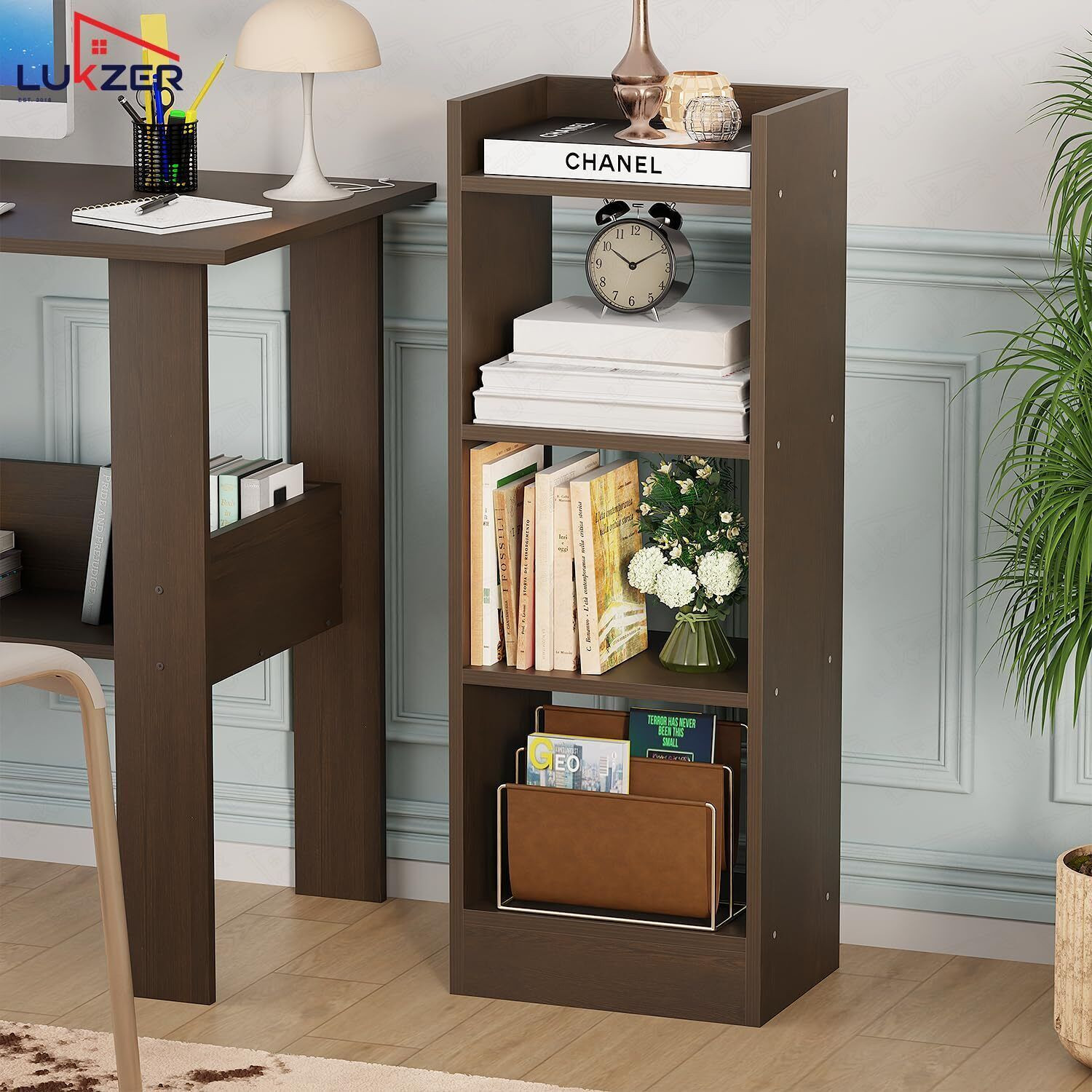 Image of LUKZER 3 Layer Multipurpose Rack Bookcase Organizer Stand (MR-010) Engineered Wood Open Book Shelf