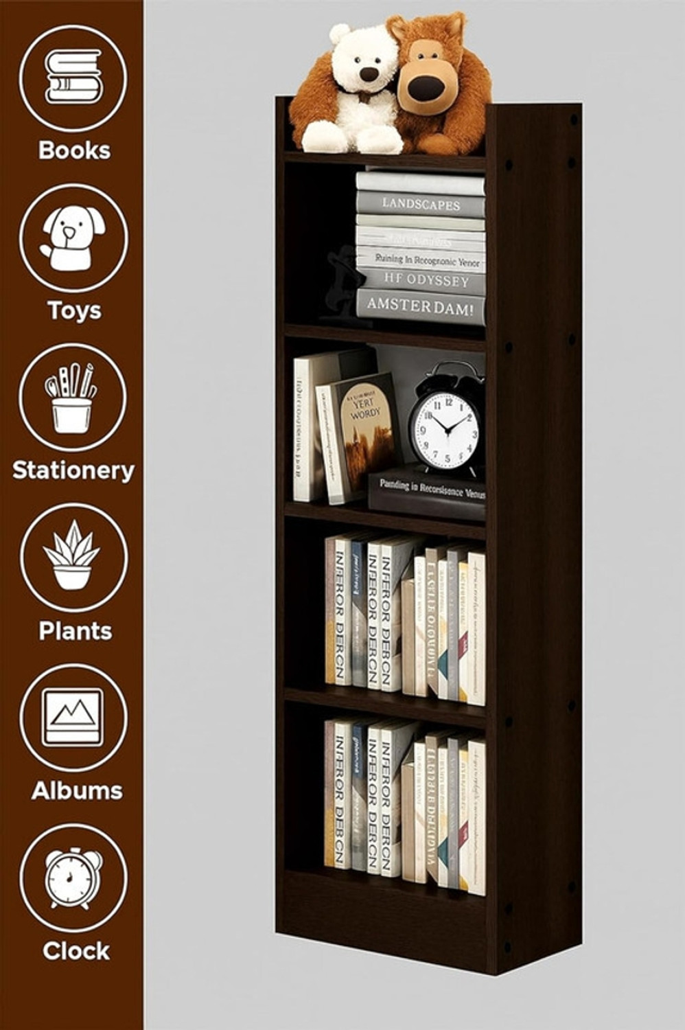 Image of Flipkart Perfect Homes 5 Tier open Bookshelf Multipurpose for Home Rack Showcase Organizer Engineered Wood Open Book Shelf