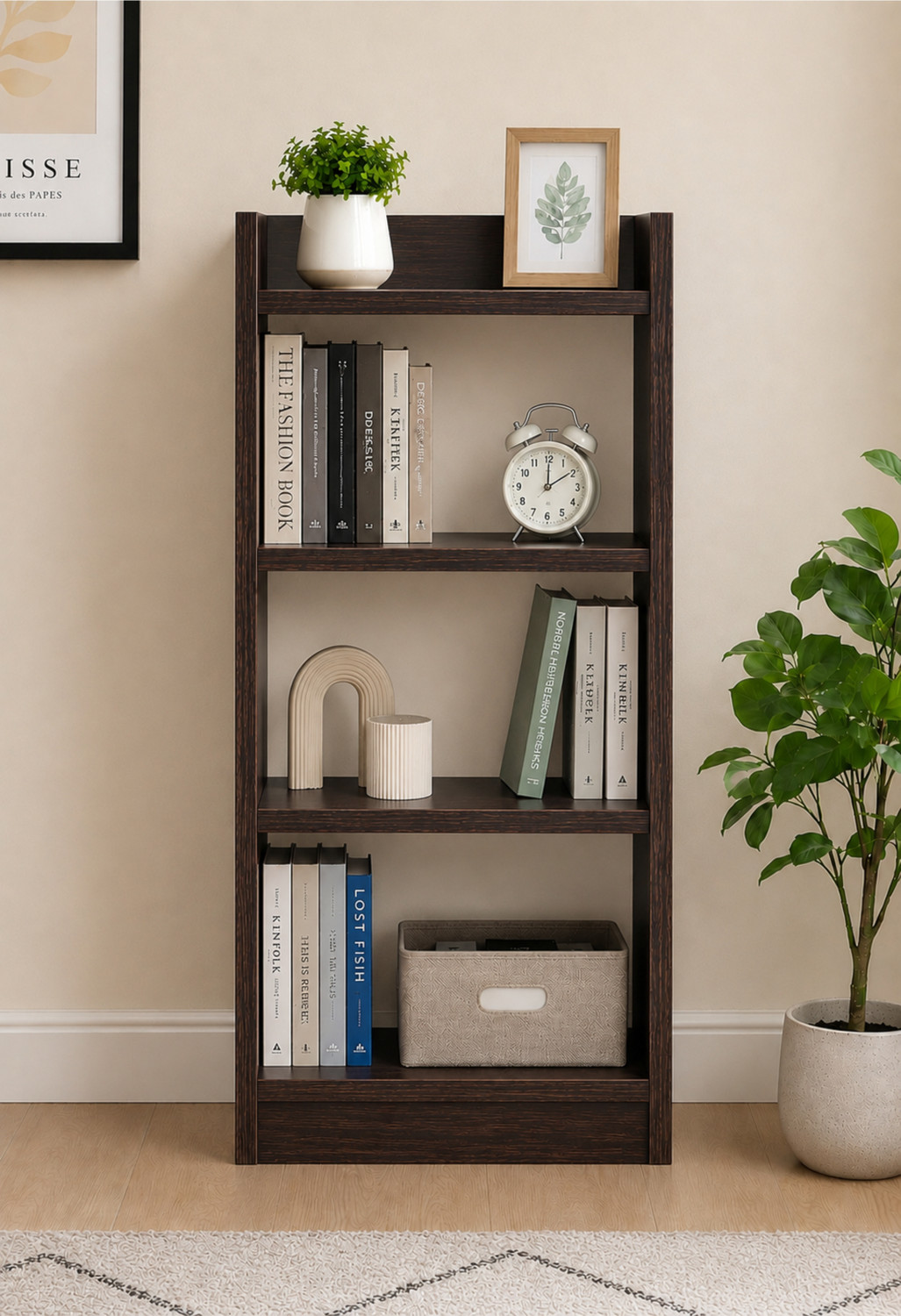 Image of EW 4 Tier Wooden Book Rack Storage Shelf for Home Office Engineered Wood Open Book Shelf