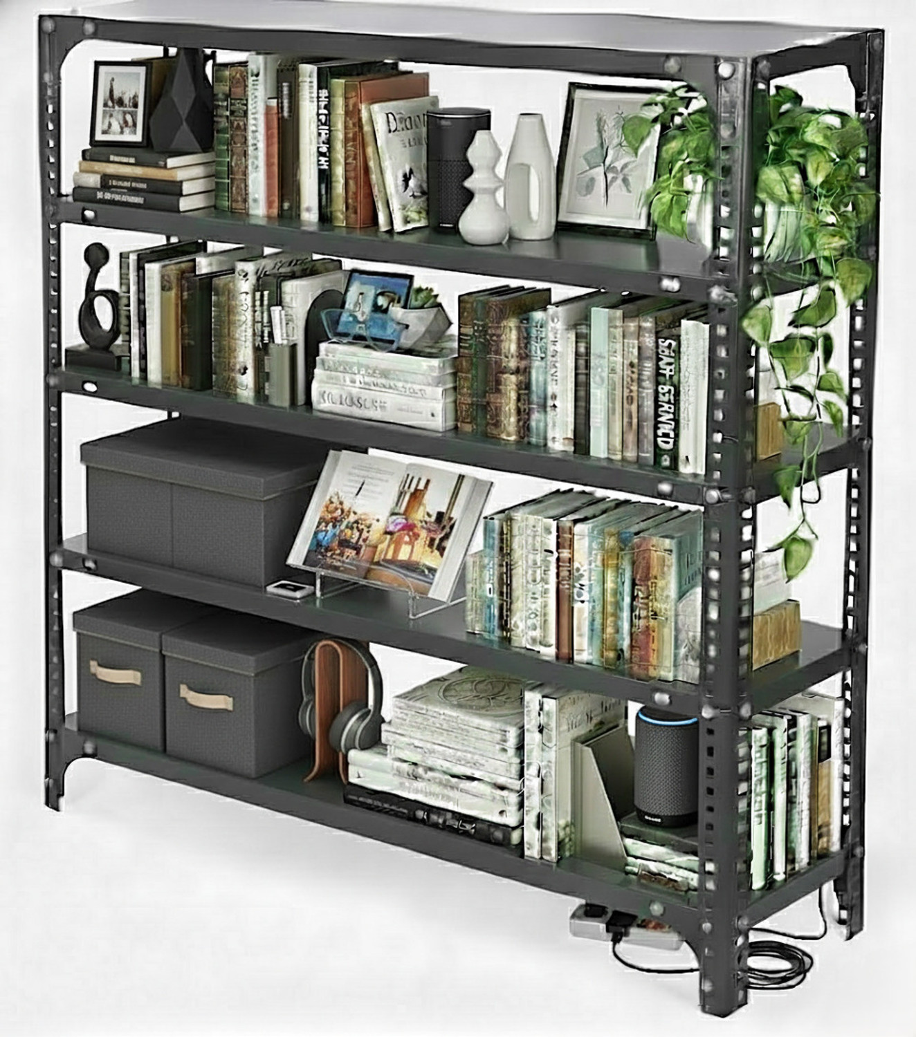 Image of Spacious Book Shelf 5 Shelf Iron Rack | Heavy Duty Metal Storage Shelf Metal Open Book Shelf