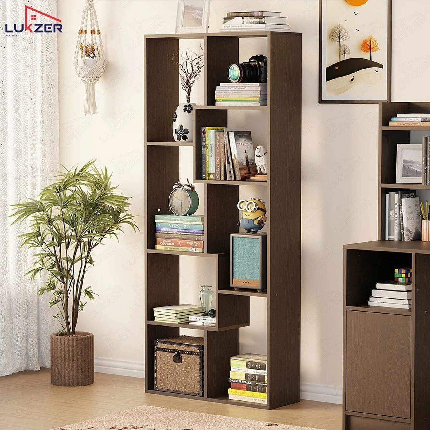 Image of LUKZER 8 Shelves Modern Book Shelf with Storage Display Rack (MR-004) Engineered Wood Open Book Shelf