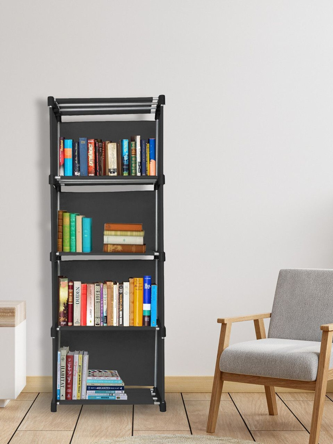 Image of QUARCK 5 Layer Open Book shelf Black Multipurpose use Home storage and study room Plastic Semi-Open Book Shelf