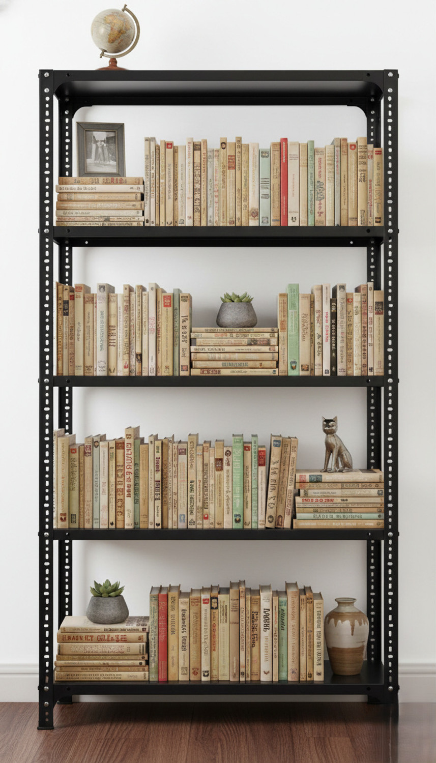 Image of Spacious Metal Book Shelf Rack - Strong Open Organizer for Books & Home Storage Metal Open Book Shelf