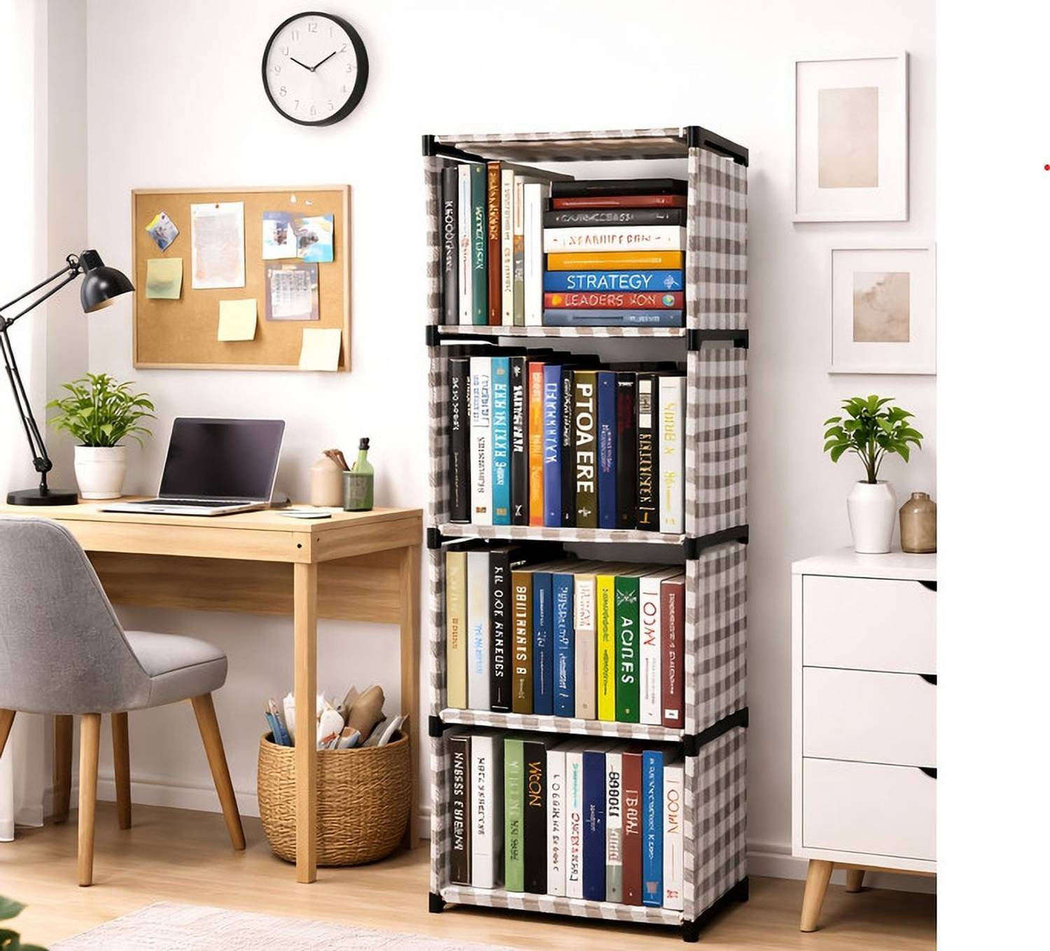 LOTSPEK 5 Tier Book Shelf Rack Portable Foldable Organizer Fabric Storage Stand Plastic Open Book Shelf