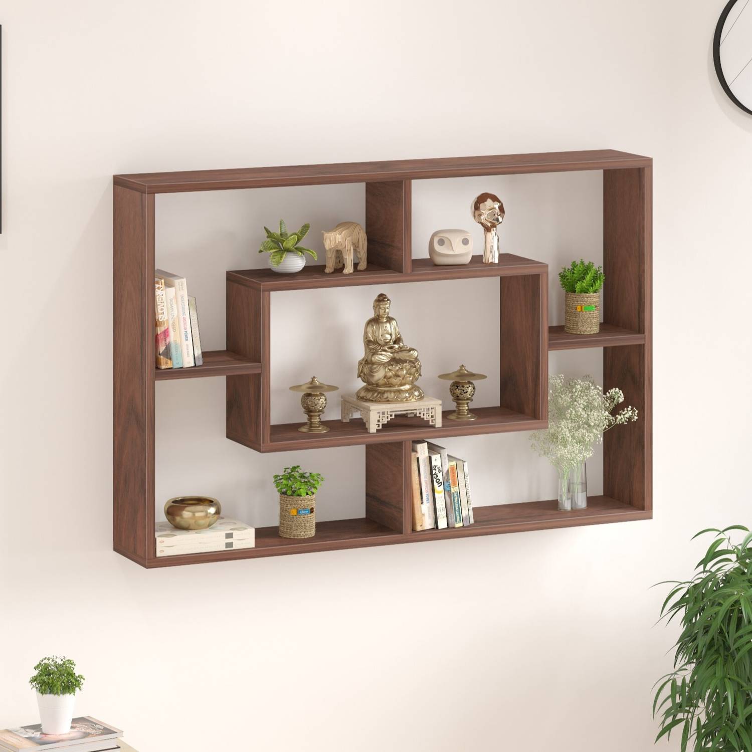BLUEWUD Crafte Wall Decor Floating Shelf Display Rack Decorative Hall Décor Engineered Wood Open Book Shelf