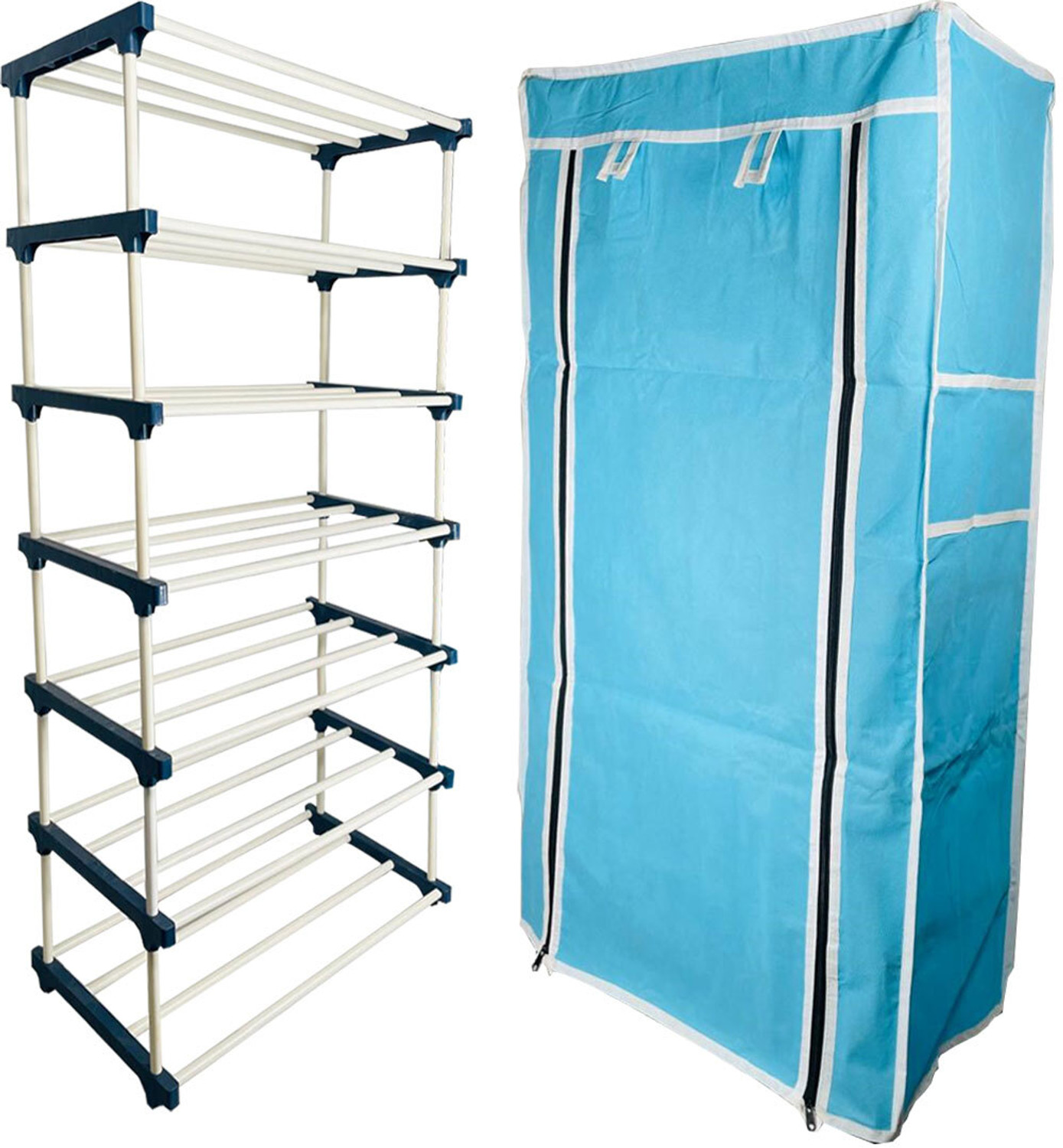 Image of TURBOMAX 6Tiers Book Shelf Plastic Rack With Cover Wardrobe Portable Multipurpose Folding Plastic Open Book Shelf