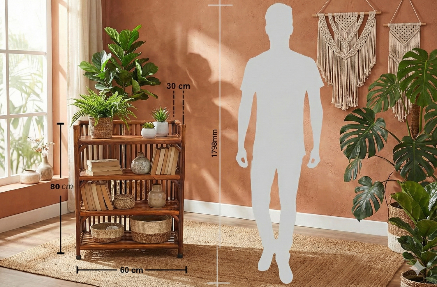 Image of EVRA Multipurpose Cane Storage Rack | Eco-Friendly Open Shelf for Living Room, Books Cane Semi-Open Book Shelf