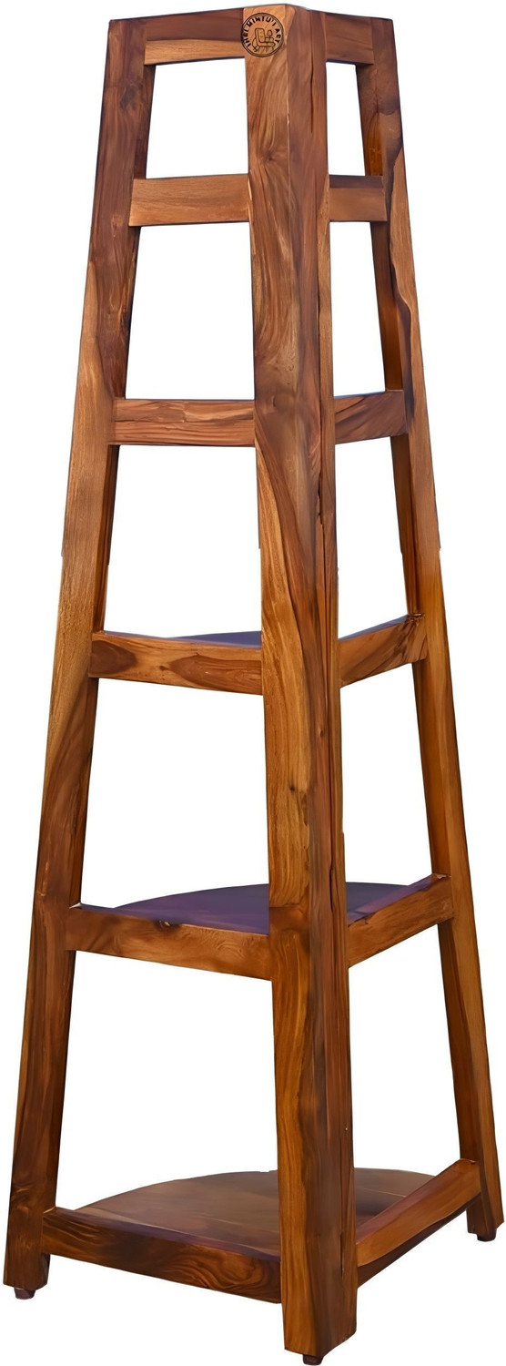 Image of Shree Jeen Mata Enterprises ForestEdge Solid Wood Corner Shelf | Wooden Book Shelf | Sheesham Wood 5 Shelf | Solid Wood Open Book Shelf