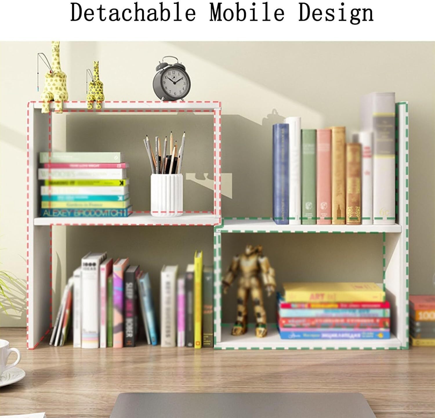 Image of UniAart Small Desk Organizer for Small Spaces for Dorm Office Home Engineered Wood Open Book Shelf