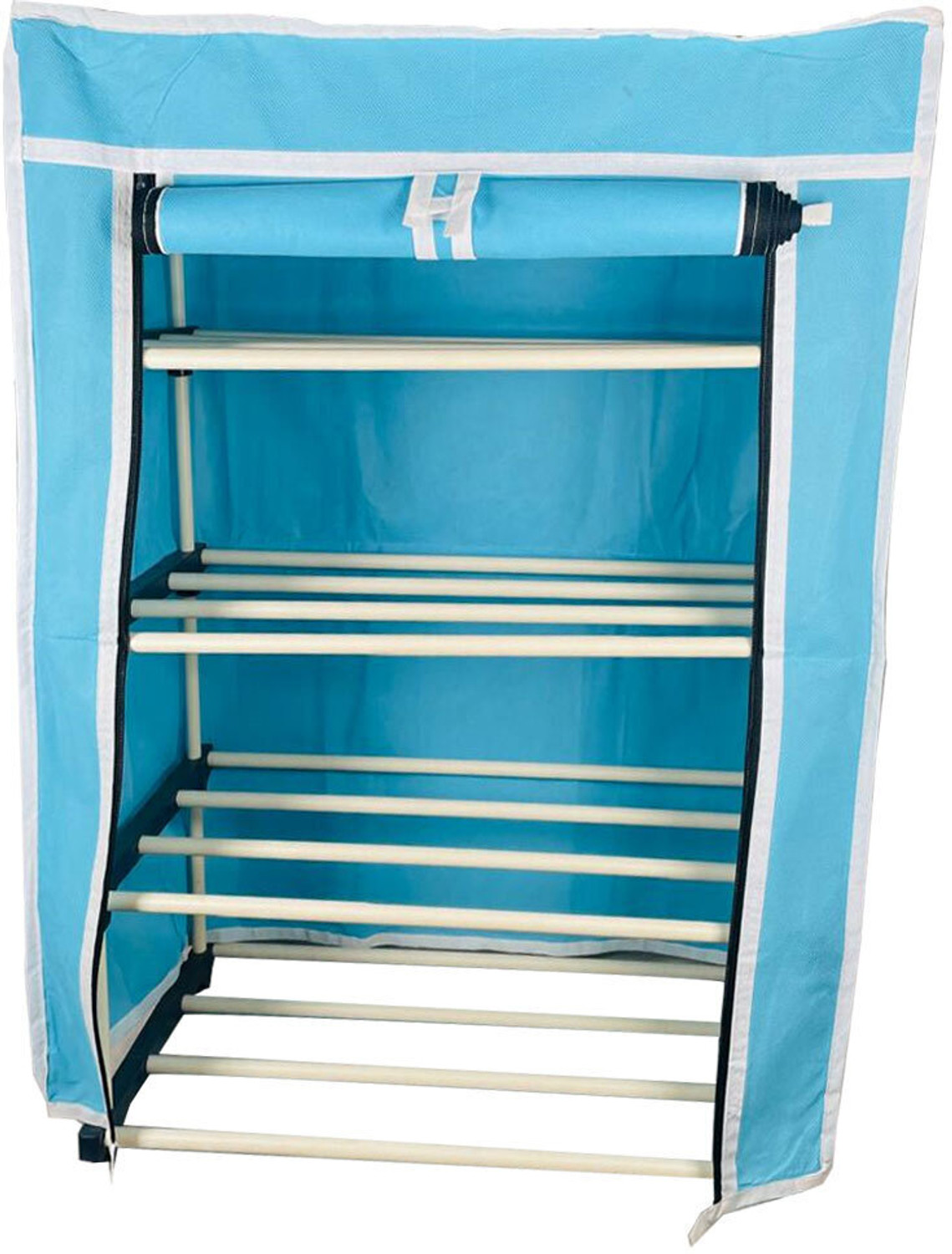 Image of TURBOMAX 4Tiers Book Shelf Plastic Rack With Cover Wardrobe Portable Multipurpose Folding Plastic Open Book Shelf