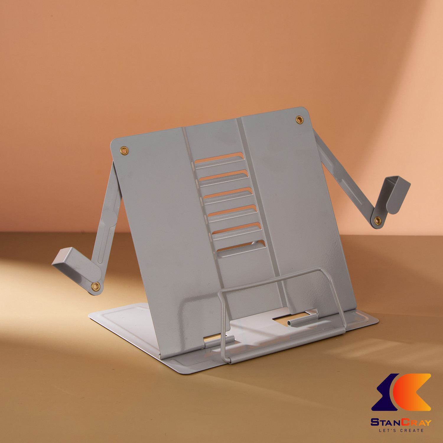 Image of STANCRAY Metal Book And IPad Holder Combines Functionality With Modern Design Sturdy Stan Metal Open Book Shelf