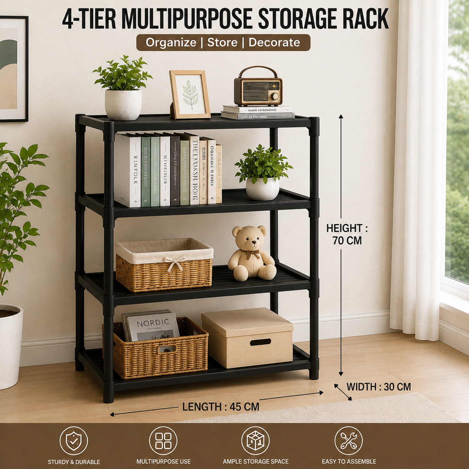 Image of Roshtuland 4 LAYER MULTIPURPOSE RACK Plastic Open Book Shelf