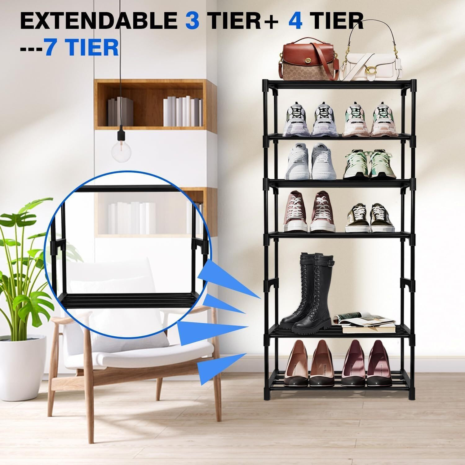Image of Porchex 4 Bookshelf Storage Rack | Open Shelf Plastic Frame Book Shelf for Home & Office Plastic Open Book Shelf (Finish Color - Black, DIY(Do-It-Yourself))