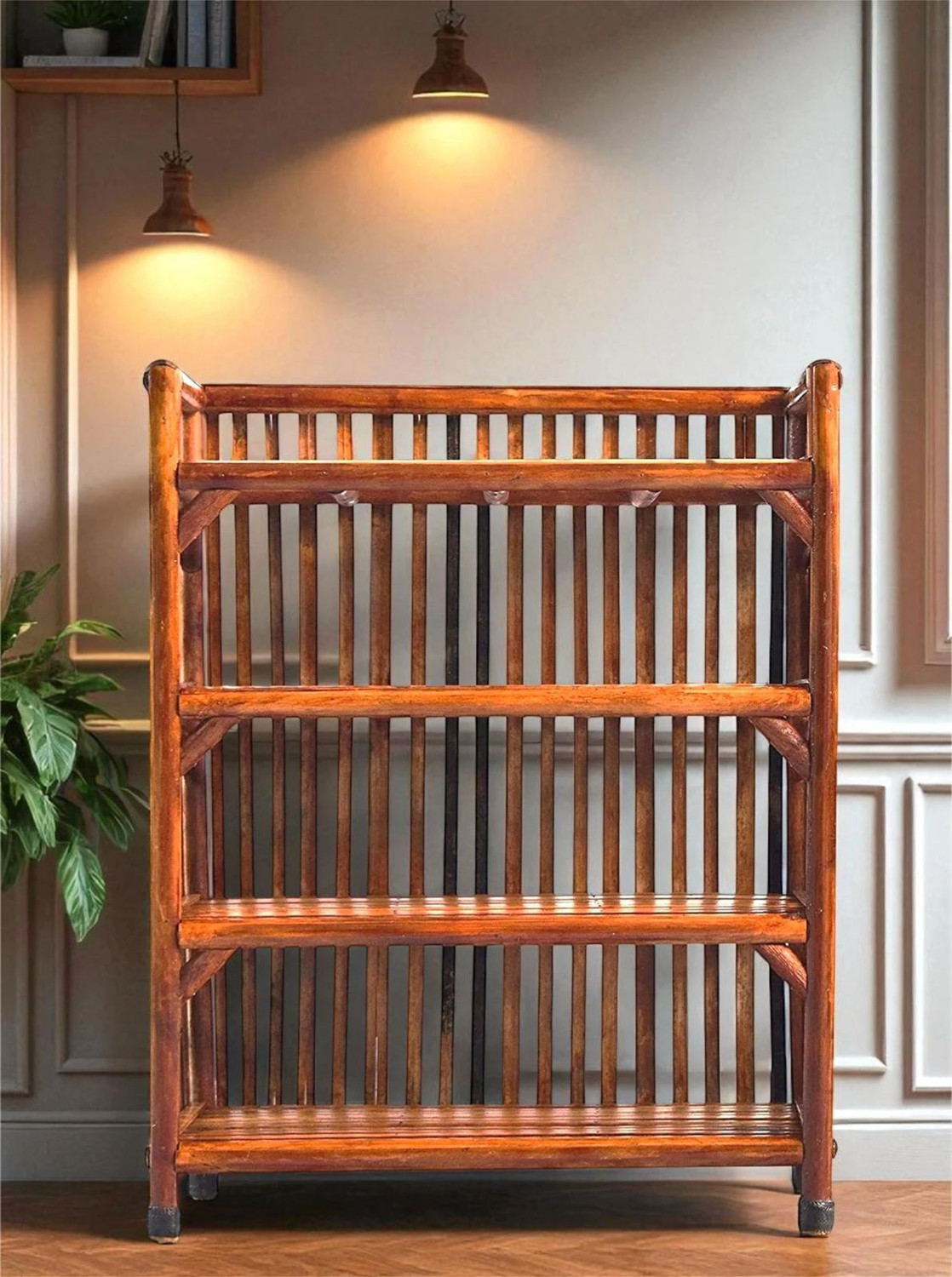 Image of NEXI Best Wooden 4 Tier Rack Shoe Stand Kitchen Space Saving Storage Sustainable Solid Wood Open Book Shelf