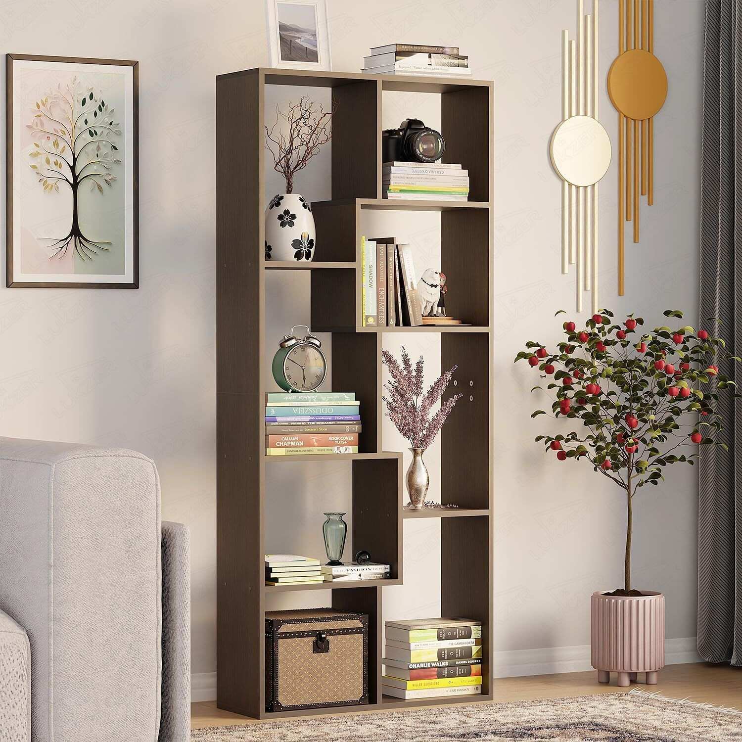 Image of LUKZER 8 Shelves Modern Book Shelf with Storage Display Rack (MR-004) Engineered Wood Open Book Shelf