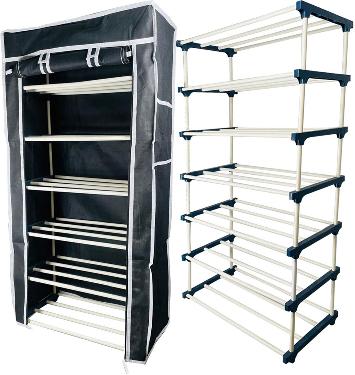 Image of TURBOMAX Multipurpose shoe rack /Wardrobe Heavy Material PVC Plastic Pipes with cover Plastic Open Book Shelf
