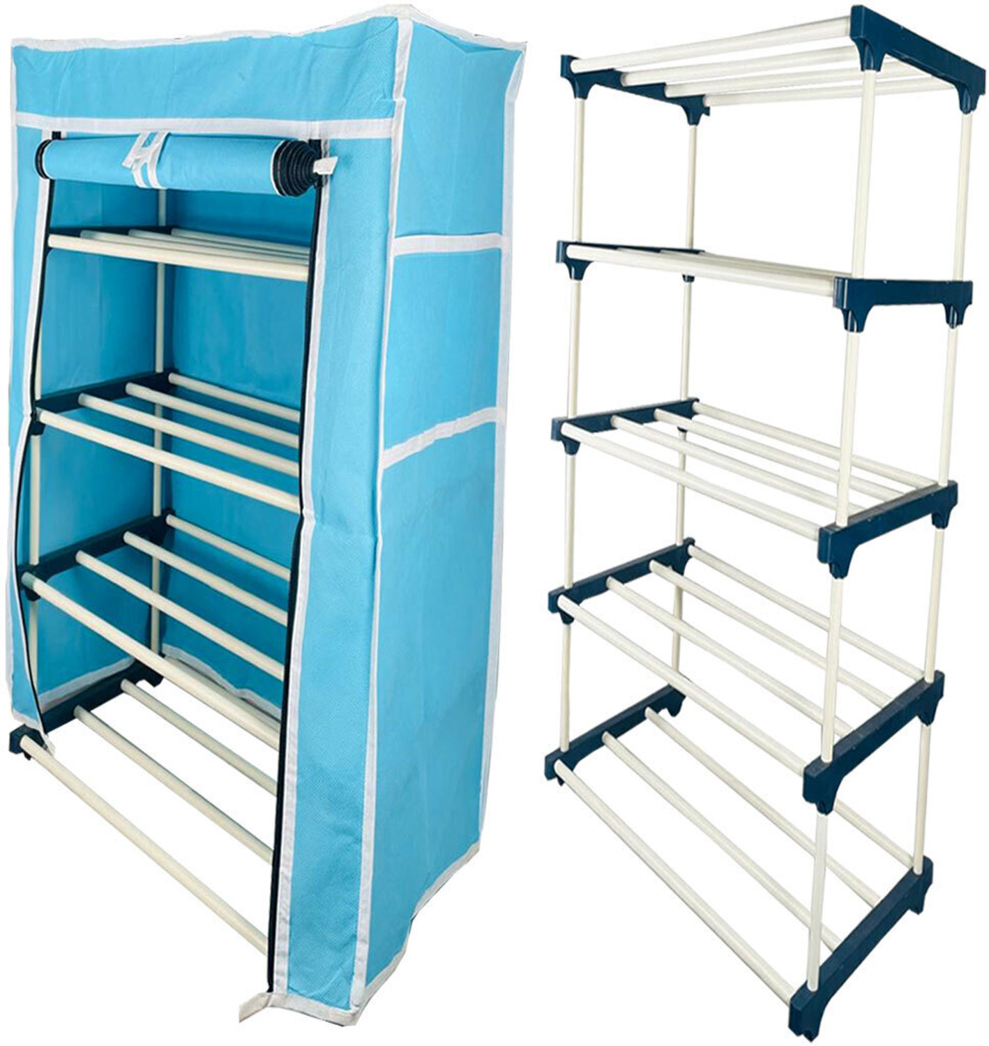 Image of TURBOMAX 4Tiers Book Shelf Plastic Rack With Cover Wardrobe Portable Multipurpose Folding Plastic Open Book Shelf
