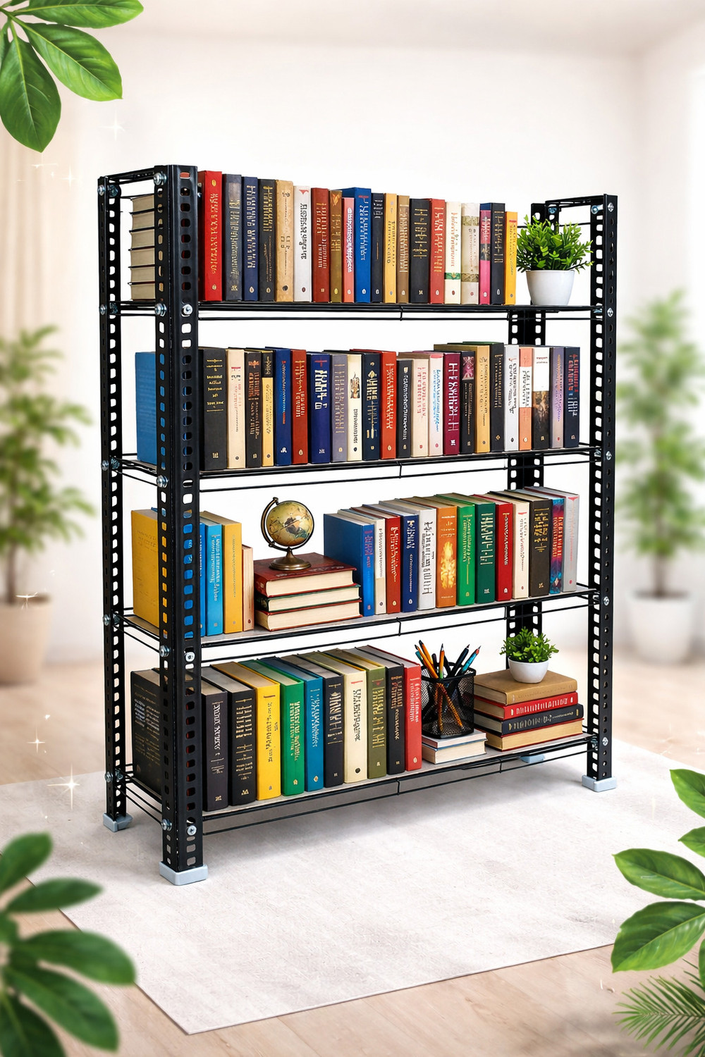 Image of Aknoteek 4 Tier Metal Bookshelf | Multipurpose Book Storage Rack for Home & Office Metal Open Book Shelf
