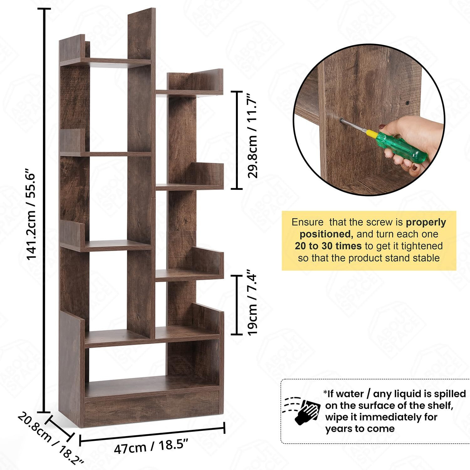 Image of Sasimo 9 Shelf Wooden Multipurpose Book Storage Display Organizer Rack Solid Finish Engineered Wood Open Book Shelf