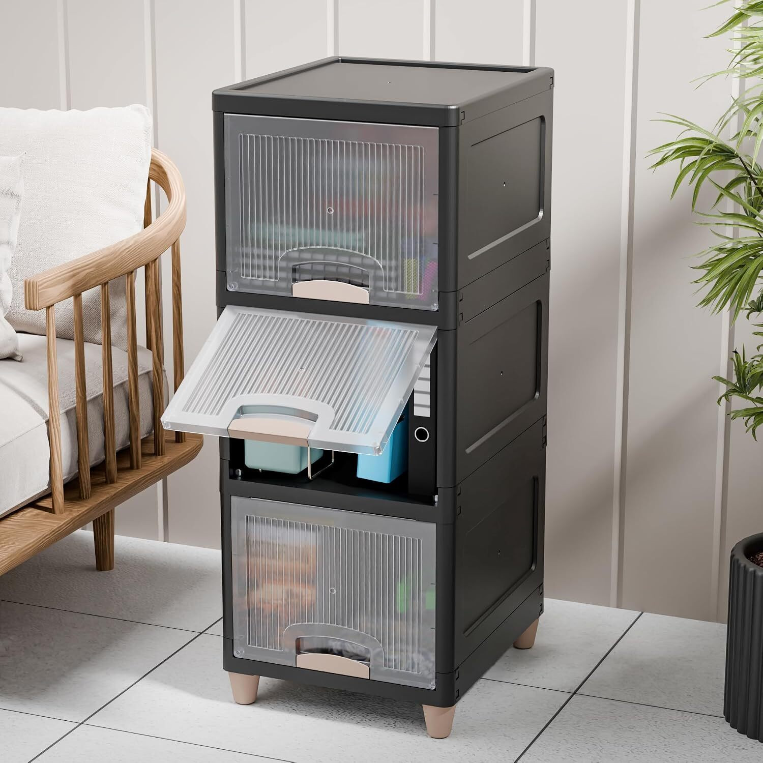 Image of Porchex Multipurpose Book shelf Plastic Storage Cabinet with Drawers & Shelves | Wardrob Plastic Close Book Shelf