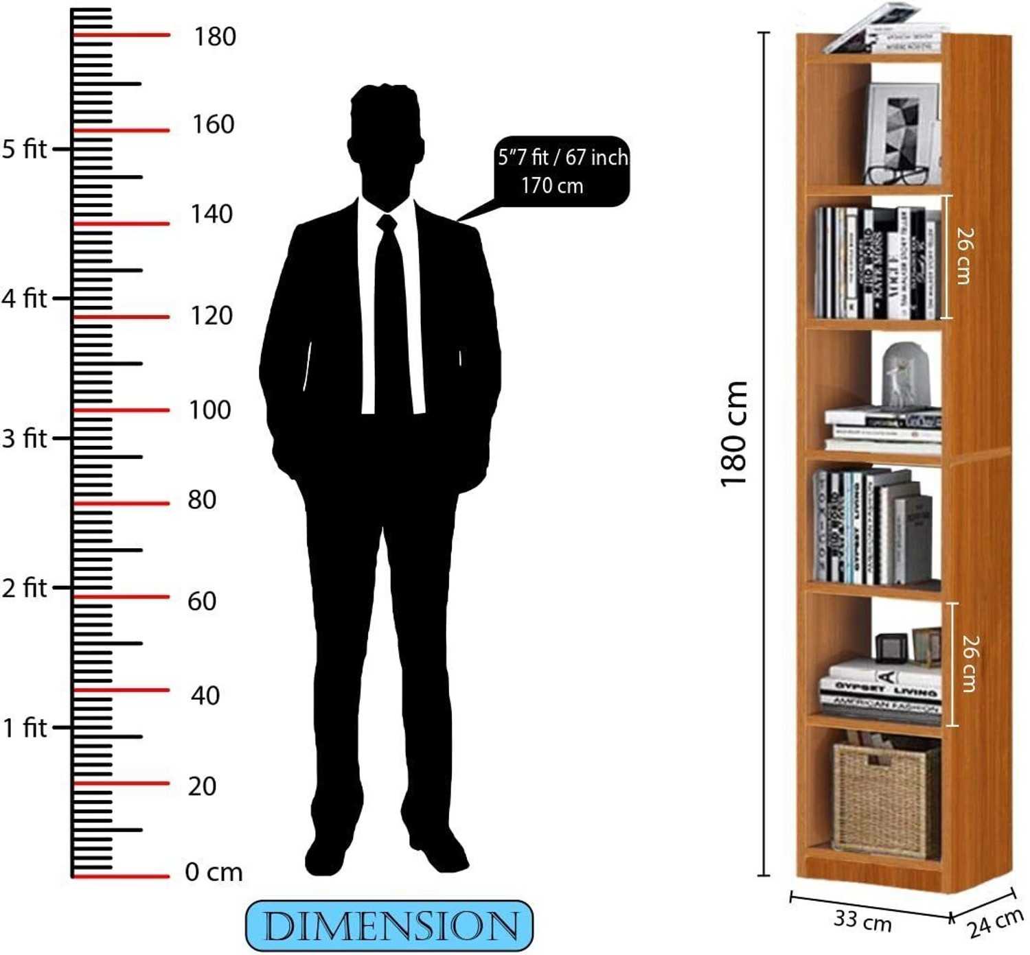 Image of LUKZER 6 Layer Bookcase Multipurpose Rack (MR-005) Engineered Wood Open Book Shelf