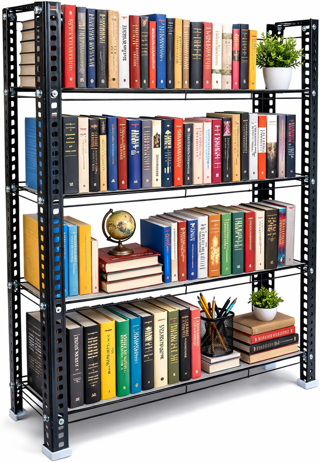 Image of Aknoteek 4 Tier Metal Bookshelf | Multipurpose Book Storage Rack for Home & Office Metal Open Book Shelf