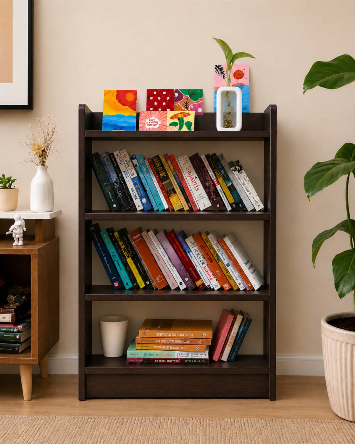 EW Wooden 4-Tier Open Bookshelf Organizer