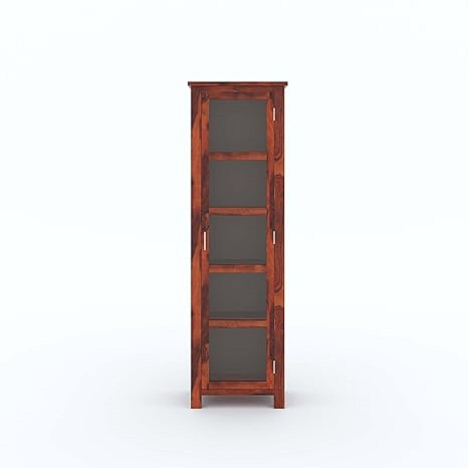 Image of WOODSTAGE Solid Wood Cabinet With 1 Glass Door & 5 Shelf Storage For Living Room Home Solid Wood Close Book Shelf