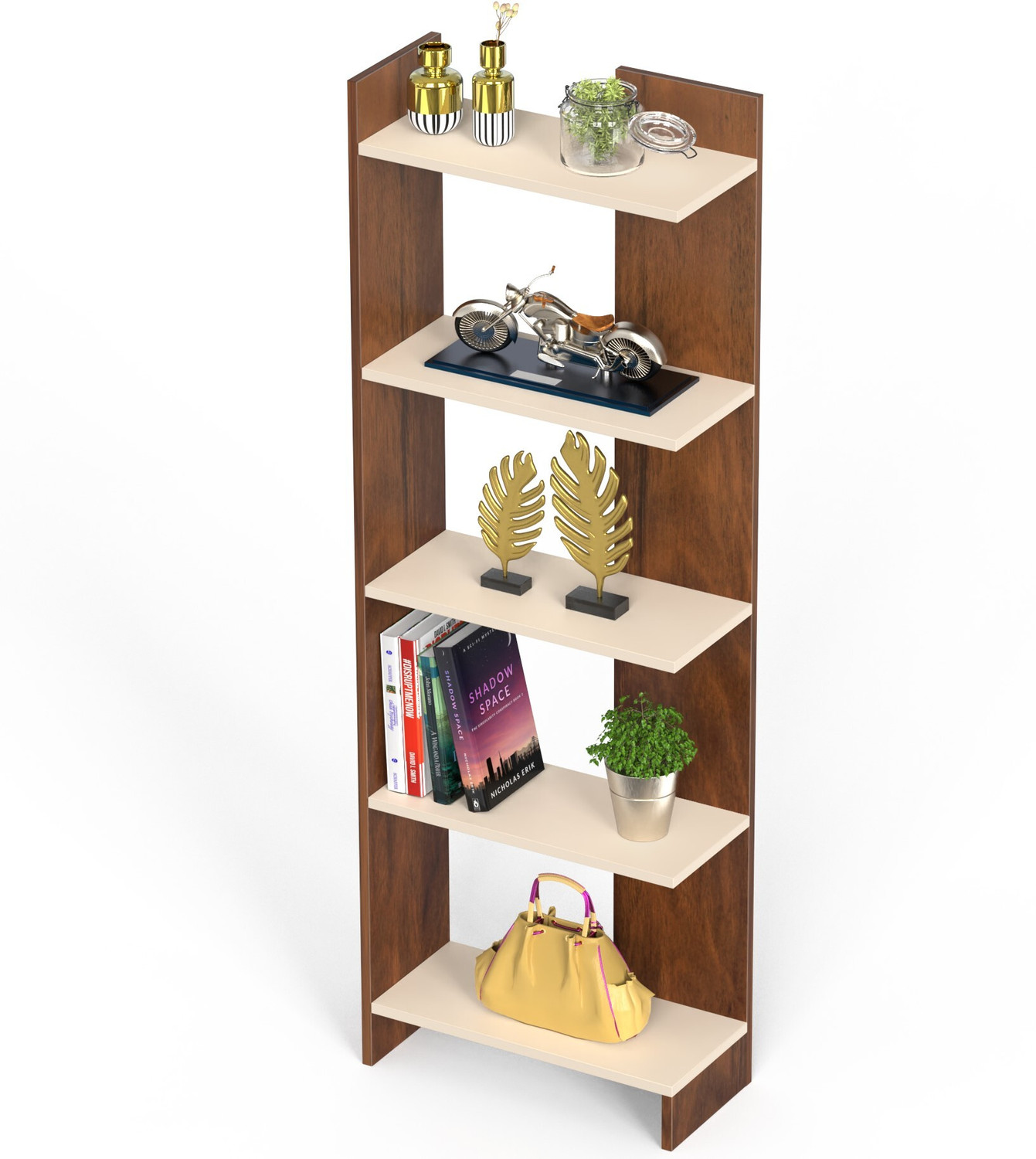 Image of BLUEWUD Lagoon Book Rack Organiser With Storage Shelves for Study Living Room Home Engineered Wood Open Book Shelf