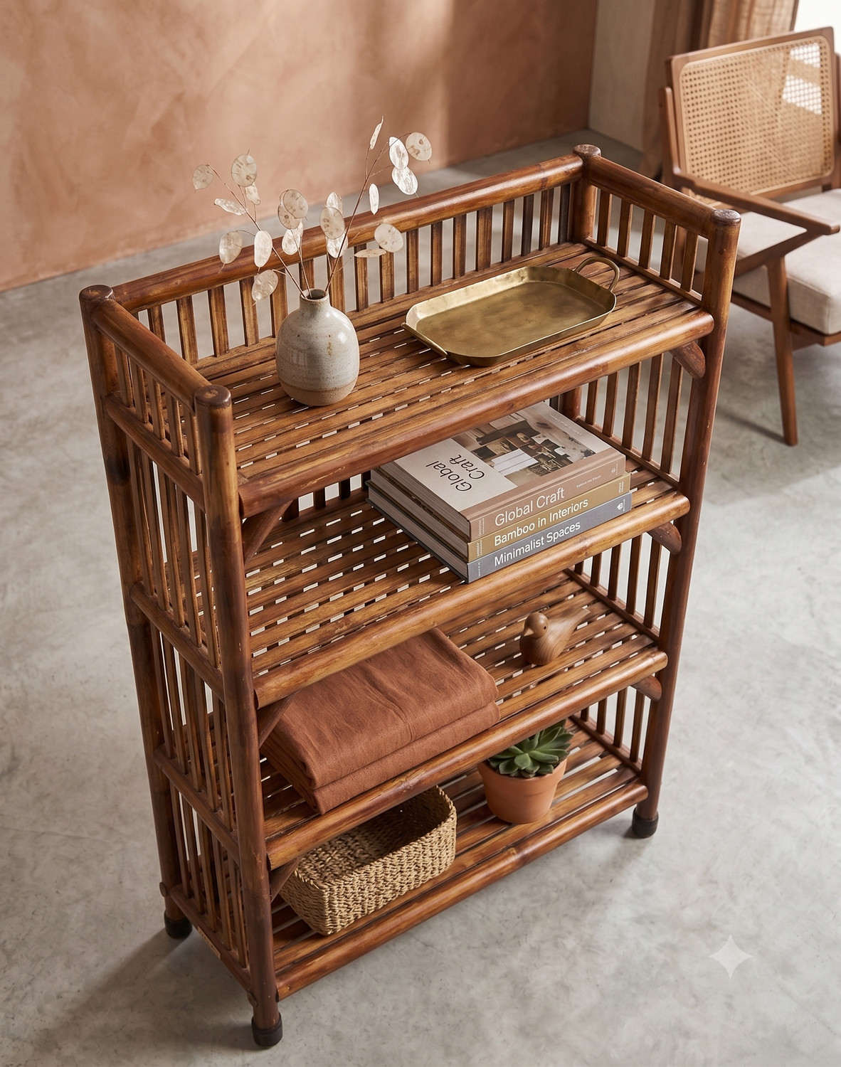 Image of EVRA Multipurpose Cane Storage Rack | Eco-Friendly Open Shelf for Living Room, Books Cane Semi-Open Book Shelf