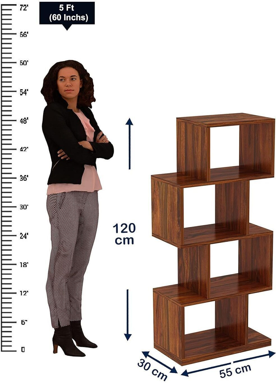 Image of Ganpati Arts Wooden Strap Book Shelf /Rack for Living Room /Home Solid Wood Open Book Shelf